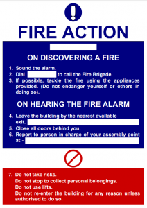 Fire action notice safety signage 