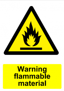 Flammable material fire warning sign